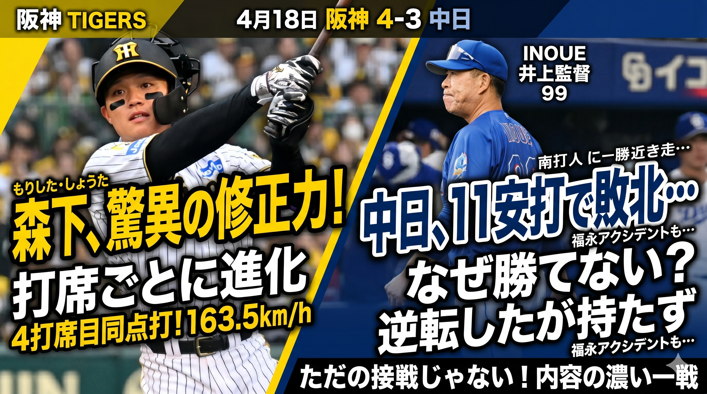 阪神4-3中日 森下2適時打