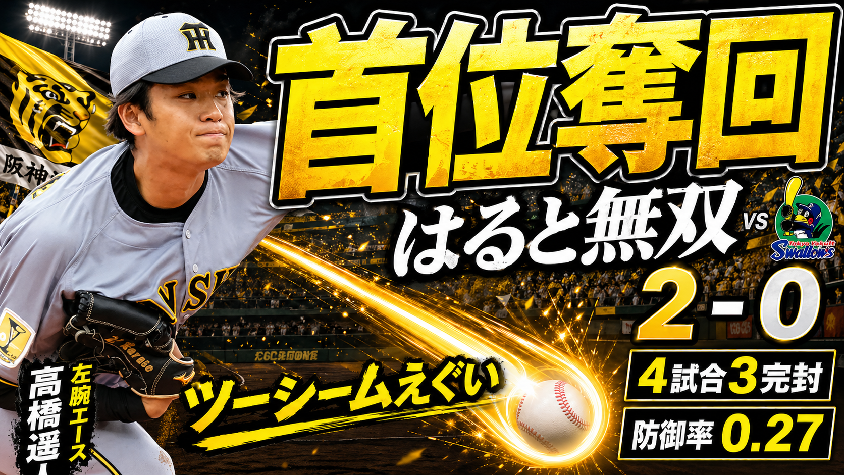 阪神2-0ヤクルト 高橋遥人完封・首位奪還