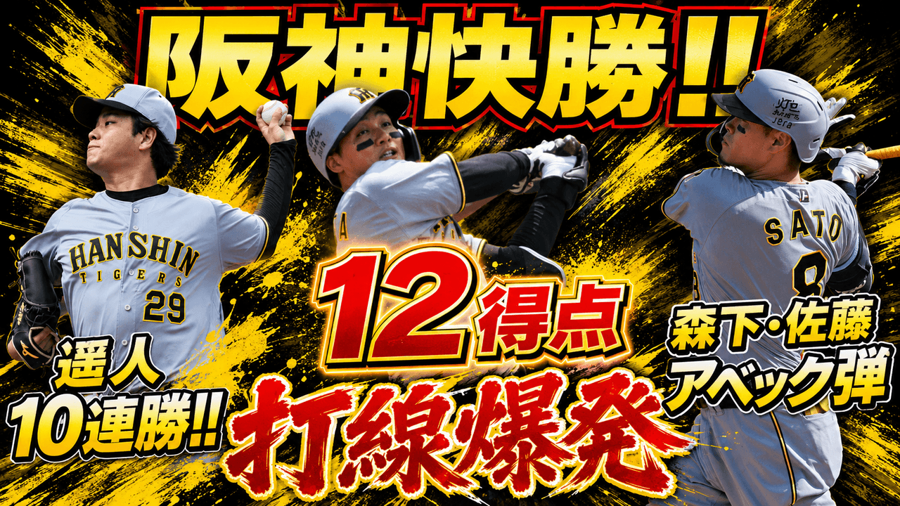 阪神12-3広島 6/28 打線爆発 髙橋遥人10連勝 森下5打点17号 佐藤16号 与四球0